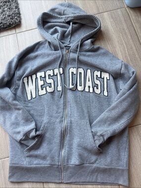West Coast Gray Zip-Up Hoodie with Chenille Lettering